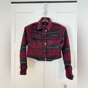 Stoosh Red and Black Plaid Cropped Jacket M